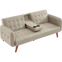 Sofa mit 3 Sitzen, umwandelbar mit klappbarem mittlerem Tablett in Beige INVERNESS