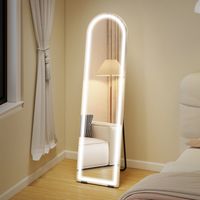 Ganzkörperspiegel 150x40 cm mit LED-Lichtern, bogenförmig, dimmbar, 3 Lichtfarben, freistehend oder wandmontierbar, Weiß