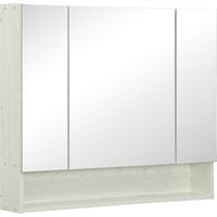 Specchio Bagno Contenitore con 3 Ante Soft Close, 90x15x75 cm Mobile Bagno con Specchio, Ripiani Regolabili, Scomparto Aperto, Mobilettto Bagno da Parete Salvaspazio in Vetro, Effetto