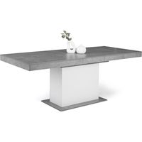 Tavolo da pranzo rettangolare allungabile EDEN 6-10 persone in cemento e bianco 160-200 cm
