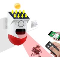 Solar Strobe Alarm Siren Outdoor Alarm Siren with Remote Control and Motion Sensor 120 DB Sound Security Siren IP67 Waterproof and 4 Modes for Home Farm