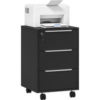 HOMCOM cajonera de escritorio con 3 cajones, cajonera de oficina con ruedas, cerradura y 2 llaves, archivador móvil para estudio, 40x40x63,5 cm, negro
