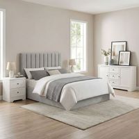 Conjunto Muebles de Dormitorio Matrimonio, Cabecero, 2 mesitas y Aparador Blanco y Gris 160 cm