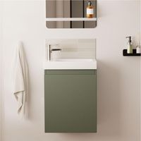 Mob-In – Meuble lave-mains suspendu 41 cm – Vasque en céramique réversible – Montage facile – Gain de place avec porte battante