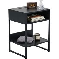 Comodino Relaxdays, 2 vani aperti, supporto per cellulare/tablet, HxLxP: 40 x 40 x 30 cm, comodino squadrato, nero