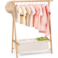Porte-manteaux pour vêtements d'enfants avec rangement, penderie pour vêtements, vêtements pour enfants, bambou naturel
