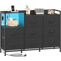 Somdot Commode Chambre avec LED et Station de Charge - 8 tiroir en Tissu - 29P x 99l x 70,5H - Noir