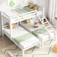 Bunk Bed Triple Sleeper with Side Ladder for Children and Teens, 90x190cm,90x200cm, White