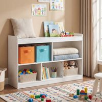 Songmics – Bibliothèque enfant Montessori 5 compartiments ouverts – Rangement jouets et livres – Structure robuste 30 x 112,2 x 65 cm – Blanc