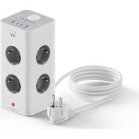 Ewent Multipresa Verticale a Torre 12-in-1 (3680W/16A) Presa Multipla con 8 Schuko,2 USB-C e 2 USB-ACon Iinterruttore Luminoso Protezione SovratensioneCavo 2m Per Elettrodomestici,Casa,Ufficio