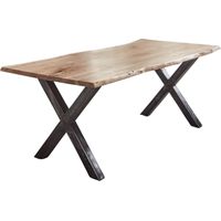 Esstisch Baumkante Akazie naturfarben 260 x 100 cm Vintage X-Gestell schwarz FREDERIK