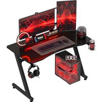 Bureau gaming ergonomique 120 x 65 x 74,5 cm pour PC, avec porte-gobelet, crochet pour casque et pieds réglables, effet fibre de carbone, noir.