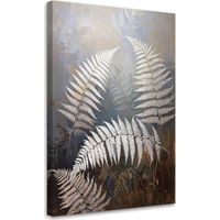 Quadro su tela Foglie di felce natura piante bianco grigio 30x45