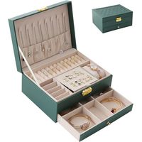 Boîte à Bijoux pour Femme 2 Couches Rangement Bijoux Verrouillable avec Clé en Cuir Imperméable pour Filles Femmes Colliers Montres