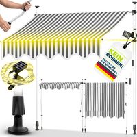 tillvex Klemmmarkise 300 cm Grau/Weiß mit LED mit Handkurbel Balkon Balkonmarkise ohne Bohren Markise UV-beständig & höhenverstellbar Sonnenschutz wasserdicht