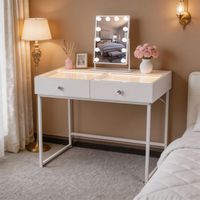 FENCHILIN Coiffeuse avec éclairage LED,luminosité réglable, 2 tiroirs, 100 x 81 x 55 cm,miroir de courtoisie inclus, blanc