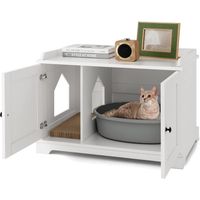 Costway – Maisonnette pour chat en bois – Toilettes cachées avec griffoir – Séparateur réglable et entrée latérale – Dimensions 75x51x53 cm – Blanc