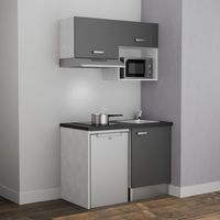 Kochnischen K02L-PT - 120 cm mit Arbeitsplatte und spüle - Graue Front - schwarze Laminatplatte - Edelstahl-Spüle - Kredenzen nein