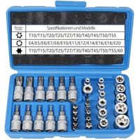 Lot de 34 douilles Torx mâles femelles : E4-E20 T10-T60 avec embouts T10-T55 et adaptateur 3/8"