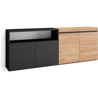 Skraut Home – Buffet moderne 200x75x35cm – 4 portes – Meuble de rangement en chêne et noir – Design élégant pour salon et cuisine