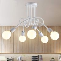 Lámpara de Techo, 5 Luces Plafon de Techo de Metal, Iluminación en Forma de Araña E27 para Dormitorio Cocina Loft (Blanco)