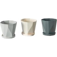Lot de 3 pots pour plantes en plastique, pots pour plantes, pots décoratifs pour plantes d'intérieur, avec trous de drainage et soucoupes, lot de pots de fleurs en plastique, pour intérieur et