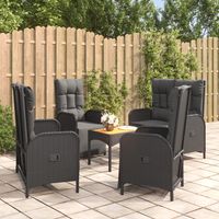 Ensemble de Jardin 5 places - Résine Tressée Noir - Table Acacia Massif - Banc et Chaises Inclinables avec Coussins