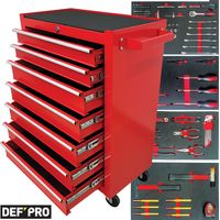 Defpro – Servante d'atelier 7 tiroirs – Capacité 115 kg – 188 outils inclus – Roues 3’’ avec frein – Tapis antiglisse pour stabilité