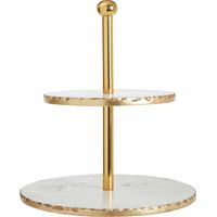 Premier Housewares 2 Tier White Marble / Gold Finish Cake Stand