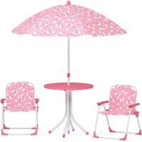 Juego de Mesa y Sillas Infantil Jardín 4 Piezas Plegable Sombrilla Desmontable Unicornios Rosa