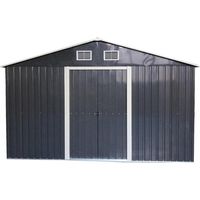 Casetta da giardino in metallo zincato 257x257 cm – Capannone con doppia porta scorrevole rinforzata – Tetto a due falde 6,60 m² – AM2626.2 Foresta
