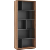 Estantería librería, colección NACK, con 5 niveles de altura en melamina color nogal-grafito