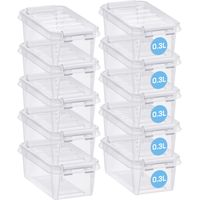 SmartStore Scatole portaoggetti in plastica 0,3L con coperchi - Set di 10 Impilabili e sovrapponibili - Garanzia di 10 anni - Sicure per alimenti - Chiusura con clip - L15 x P9 x A6 cm