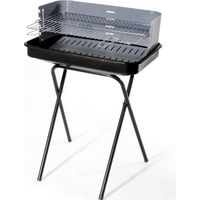 Barbecue au charbon 58x36x85 cm en acier peint noir et gris avec paravent - Roseto