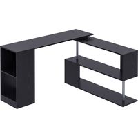 Scrivania Angolare Salvaspazio con Ripiano a S, Scrivania Moderna in Legno, 140x120x78 cm, Nero
