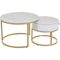 Soges Moderner Nesting Couchtisch Hochglanz Marmormuster 2er Set runde Couchtische Runder Nested Beistelltisch