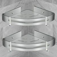 Mensola angolare per doccia, mensola per bagno senza foratura, cestino portaoggetti per doccia in alluminio, montaggio a parete, adesivo, organizer per shampoo (triangolo, 2 pezzi)