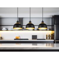 Pendelleuchte PUNCH 3-flammig Metall Schwarz Gold mit Drahtgeflecht, Breite 68cm