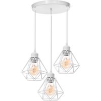 Industrial Vintage Pendant Light Diamond Lampshade Cage Made of Iron Ceiling Lamp 3 Lights for Living Room Kitchen Restaurant White