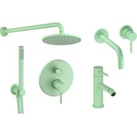 Kit miscelatori lavabo a muro bidet e kit doccia modello tondo colore verde chiaro Pollini Jessy Color KITJESSYCOLORA24