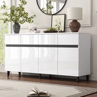White Storage Cabinet with 4 Drawers & 4 Doors - Adjustable Shelves Sideboard for Living Room & Kitchen, 160x40x68cm