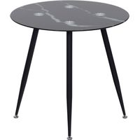 MOG CASA Mesa de Comedor Fija Redonda Corin 80 x 80 x 75 cm Ideal para Cocina o Salon Materiales Resistentes Tablero con Efecto Marmol Negro Patas de Metal en Negro