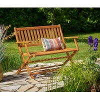 Casaria – Banc de jardin pliable en bois d'eucalyptus pré-huilé 2 places – Résistant aux intempéries – Dossier et accoudoirs confortables – Dimensions 120x90x55cm