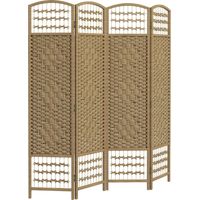 Biombo Separador de Ambientes de 4 Paneles Plegable de Cuerda de Papel 160x170cm Decoración para Dormitorio Natural