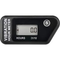 Self-powered digital wireless hour meter, vibration activated, resettable work timer, user lock shut-off, for use in (BLACK)
