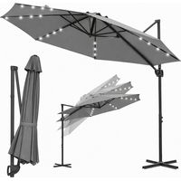 Jiubiaz Sonnenschirm Ampelschirm 3x3 m Grau mit Solar LED, 360° drehbar & 0–60° neigbar, UV50+ wasserabweisend, Kurbel, Garten Terrasse Balkon