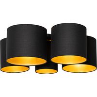QAZQA multidrum - Plafonnier - 5 lumière - L 84 cm - Noir et Or - Moderne - éclairage intérieur - Salon I Chambre I Cuisine I Salle à manger
