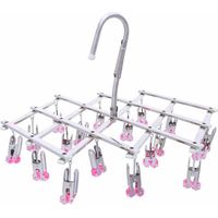FlkwoH Stainless Steel Clothes Drying Rack,Foldable Clothes Hanger,Hanging Drying Rack,Windproof,18 Clips For Underwear Socks Gloves,Quickly Remove Clothes From The Hanger,Red(RED, 18-Pegs)