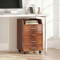 Classeur de bureau à roulettes, classeur mobile à 4 tiroirs, idéal pour le bureau ou les études, 40 x 36 x 65 cm, marron