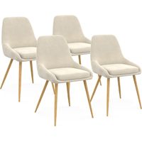 Idmarket – Lot de 4 chaises THALYA en velours beige – Demi-accoudoirs – Pieds métal imitation bois – Hauteur d'assise 49 cm